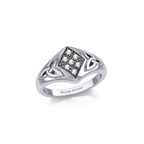 Celtic Trinity Knot Ring with White Cubic Zirconia Gems