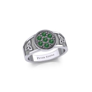 Celtic Trinity Knot Ring with Emerald Gems