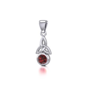 Celtic Trinity Knot with Garnet Birthstone Silver Pendant