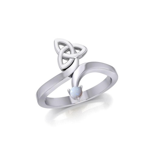 Celtic Trinity Knot with Round Opal Gem Silver Ring