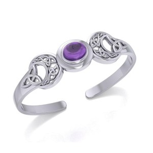 Celtic Triple Moon Cuff Bracelet with Amethyst