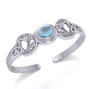 Celtic Triple Moon Cuff Bracelet with Blue Topaz