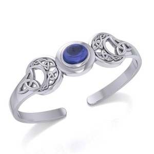 Celtic Triple Moon Cuff Bracelet with Sapphire