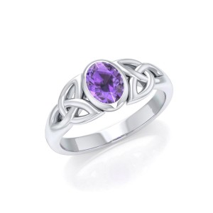 Celtic Triquetra Knot Ring with Amethyst Gemstone