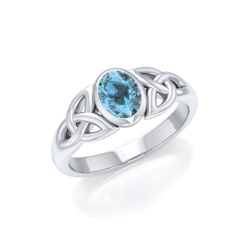 Celtic Triquetra Knot Ring with Blue Topaz Gemstone