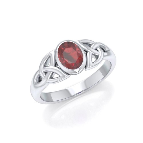 Celtic Triquetra Knot Ring with Garnet Gemstone
