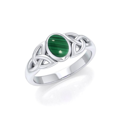 Celtic Triquetra Knot Ring with Malachite Gemstone