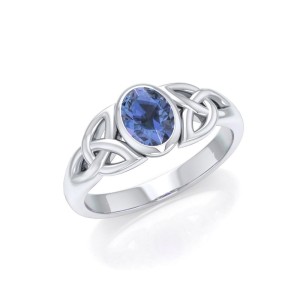 Celtic Triquetra Knot Ring with Sapphire Gemstone