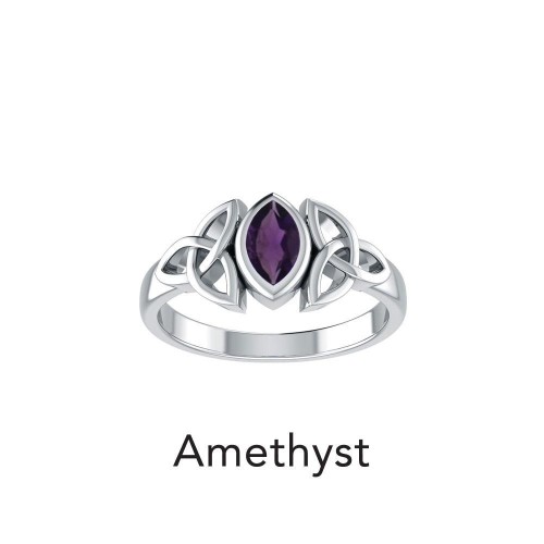 Celtic Triquetra Silver and Amethyst Ring