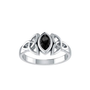Celtic Triquetra Silver and Black Onyx Ring