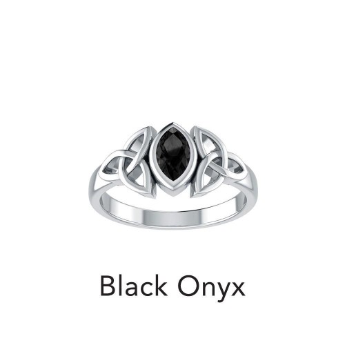 Celtic Triquetra Silver and Black Onyx Ring
