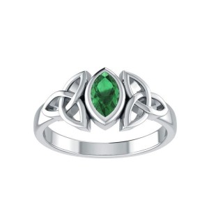 Celtic Triquetra Silver and Emerald Ring