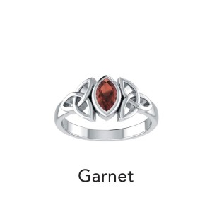 Celtic Triquetra Silver and Garnet Ring