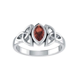 Celtic Triquetra Silver and Garnet Ring