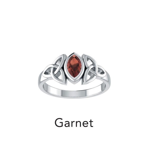 Celtic Triquetra Silver and Garnet Ring