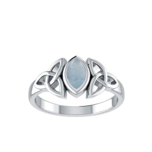 Celtic Triquetra Silver and Rainbow Moonstone Ring