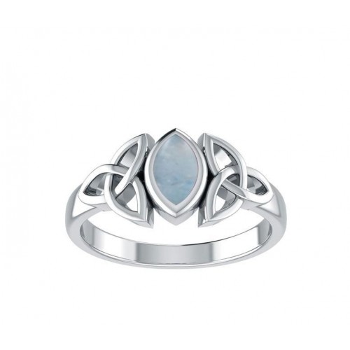 Celtic Triquetra Silver and Rainbow Moonstone Ring