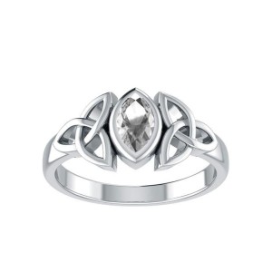 Celtic Triquetra Silver and White Cubic Zirconia Ring