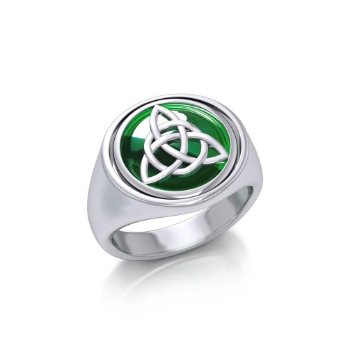 Celtic Triquetra with Emerald Flip Ring