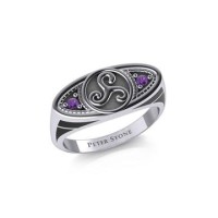 Celtic Triskele Silver and Amethyst Ring
