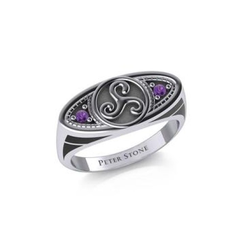 Celtic Triskele Silver and Amethyst Ring