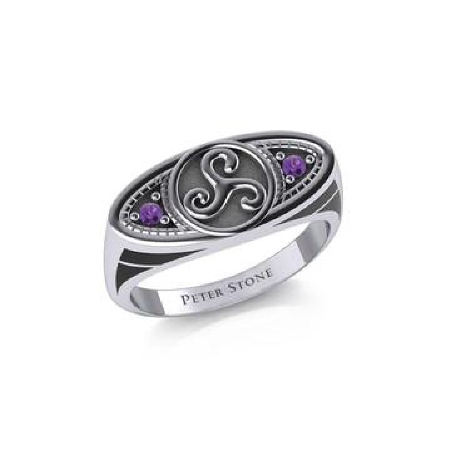 Celtic Triskele Silver Amethyst Ring, Jewelry, Sterling, Knotwork,