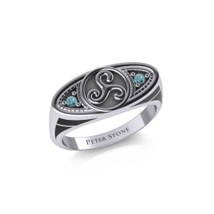 Celtic Triskele Silver and Blue Topaz Ring