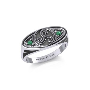 Celtic Triskele Silver and Emerald Ring