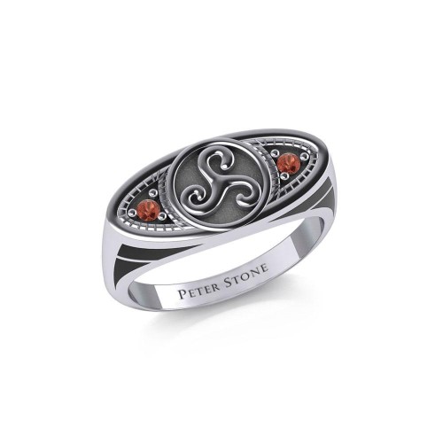 Celtic Triskele Silver and Garnet Ring