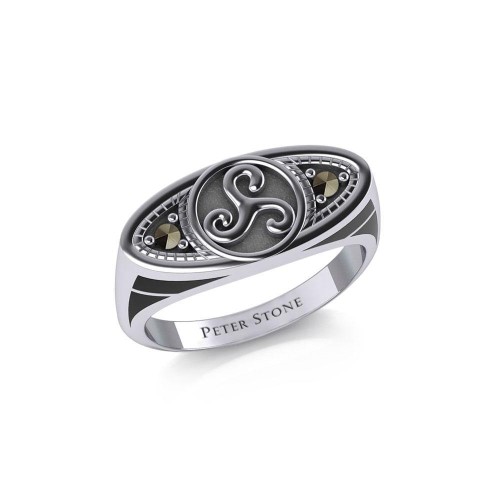 Celtic Triskele Silver and Marcasite Ring