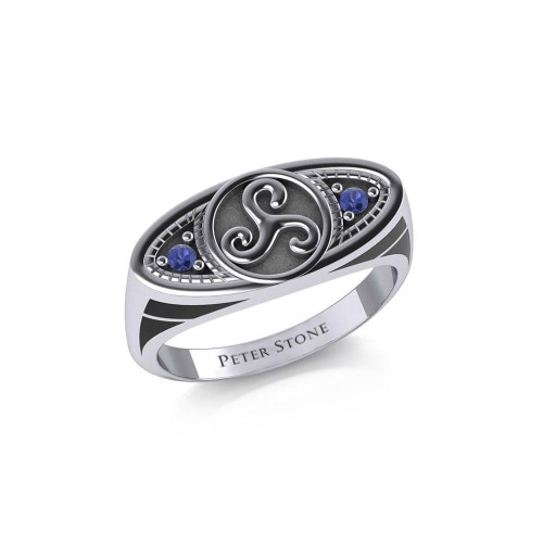 Celtic Triskele Silver and Sapphire Ring