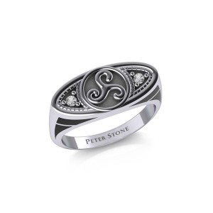 Celtic Triskele Silver and White Cubic Zirconia Ring