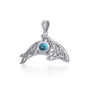 Celtic Whale Pendant with Blue Topaz