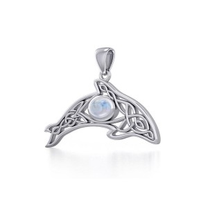 Celtic Whale Pendant with Rainbow Moonstone