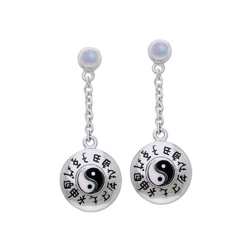 Chinese Astrology & Yin Yang Rainbow Moonstone Earrings