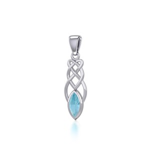 Contemporary Celtic Knotwork Pendant with Aquamarine