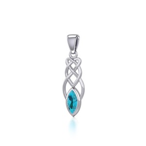 Contemporary Celtic Knotwork Pendant with Blue Topaz