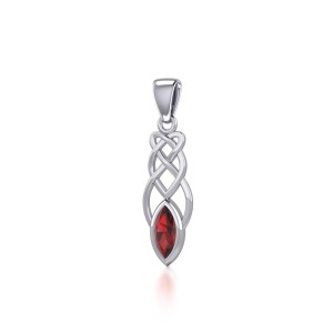 Contemporary Celtic Knotwork Pendant with Garnet
