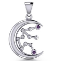 Crescent Moon and Aquarius Astrology Constellation Pendant