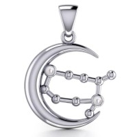 Crescent Moon and Gemini Astrology Constellation Pendant