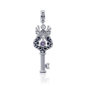 Crown Key Pendant with Amethyst