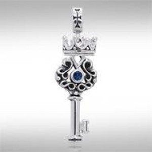 Crown Key Pendant with Azurite