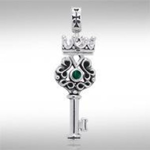 Crown Key Pendant with Malachite