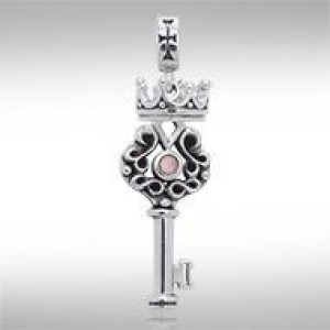 Crown Key Pendant with Pink Shell