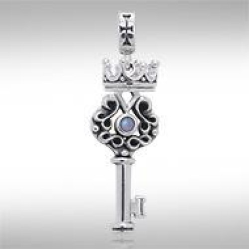Crown Key Pendant with Rainbow Moonstone