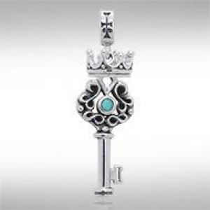 Crown Key Pendant with Turquoise