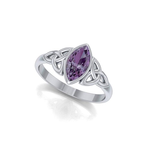 Double Triquetra Ring with Amethyst Gemstone