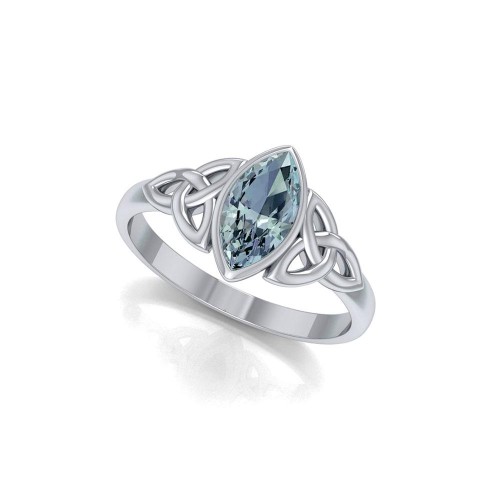 Double Triquetra Ring with Blue Topaz Gemstone