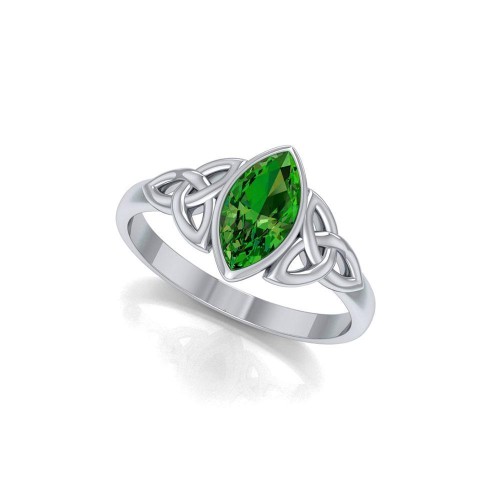 Double Triquetra Ring with Emerald Gem