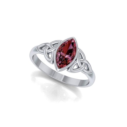 Double Triquetra Ring with Garnet Gemstone